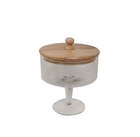 Pedestal Glass Jar with Wood Top