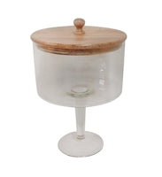 Load image into Gallery viewer, Pedestal Glass Jar with Wood Top
