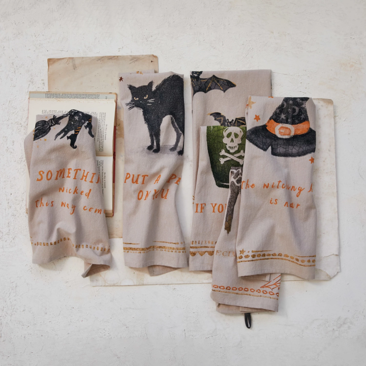 Halloween Chambray Printed Tea Towel