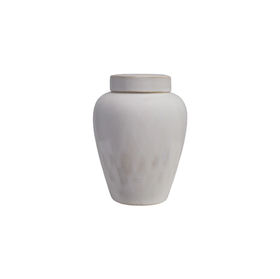 Decorative Debossed Stoneware Ginger Jar with Lid