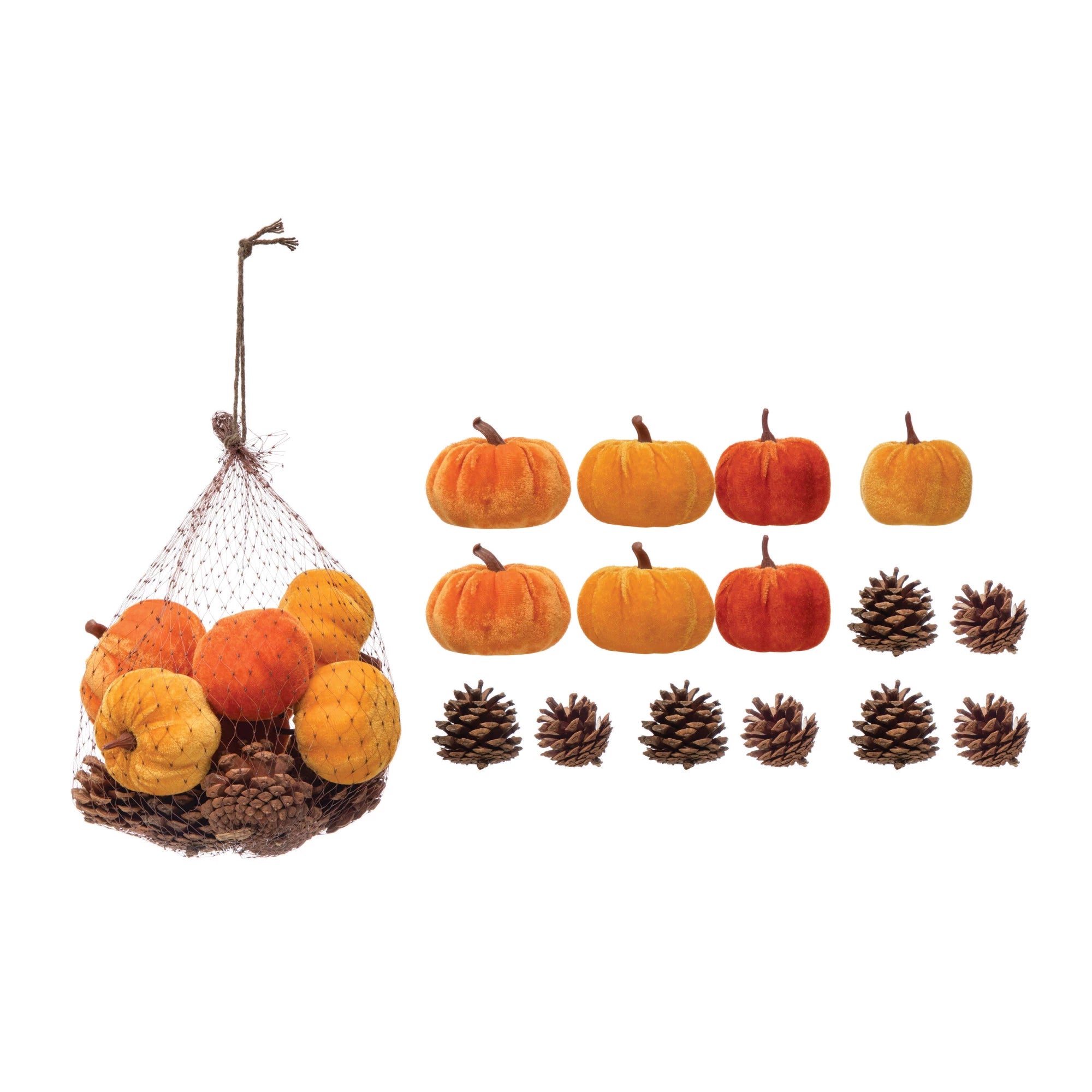 Velvet Pumpkins & Pine Cone Bowl Filler