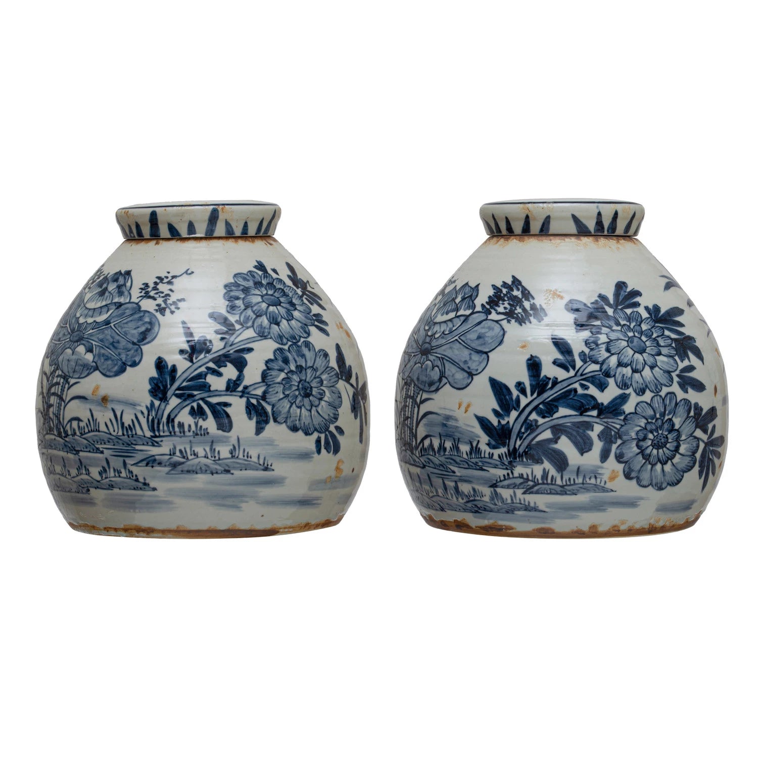 Blue & White Stoneware Ginger Jar