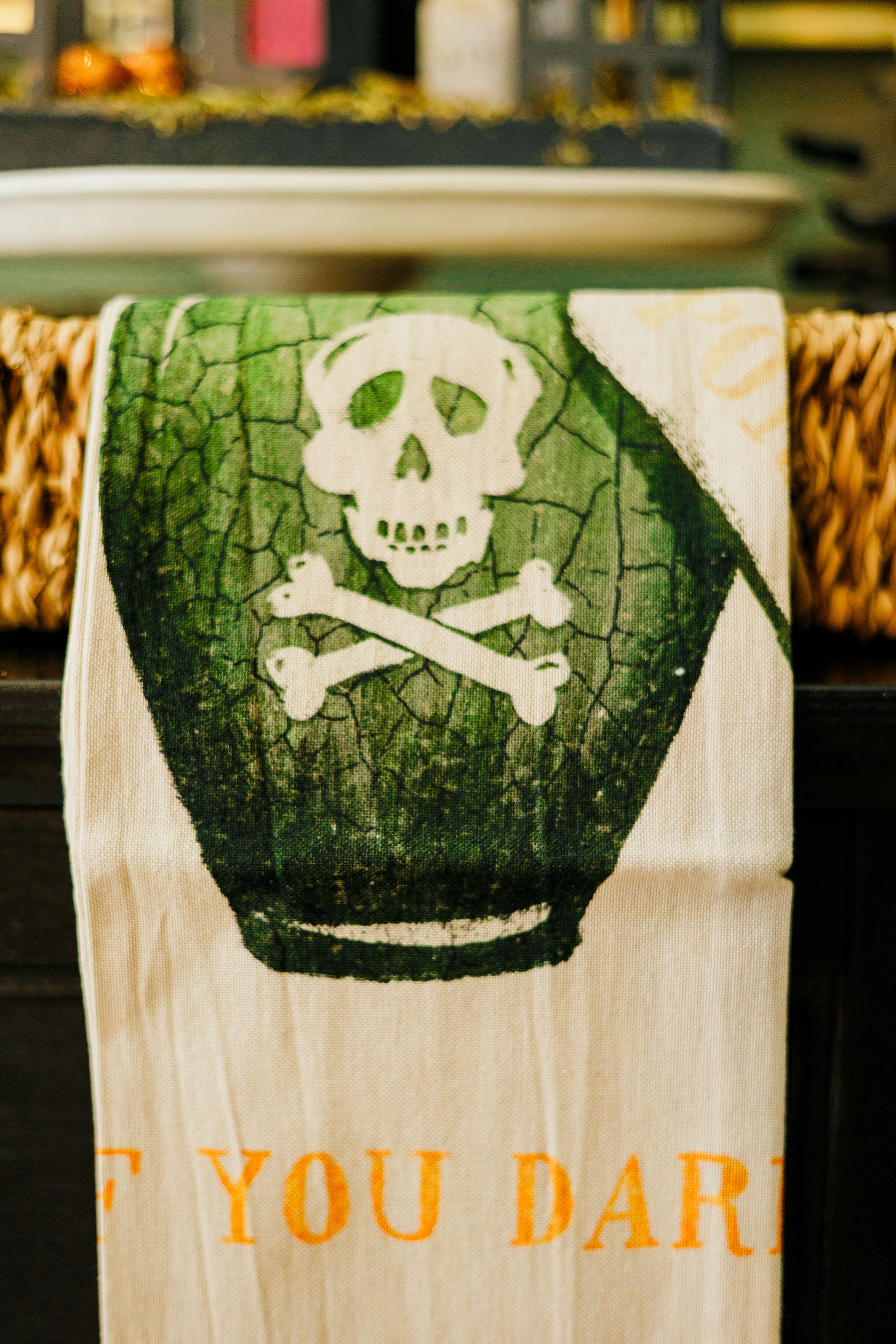 Halloween Chambray Printed Tea Towel