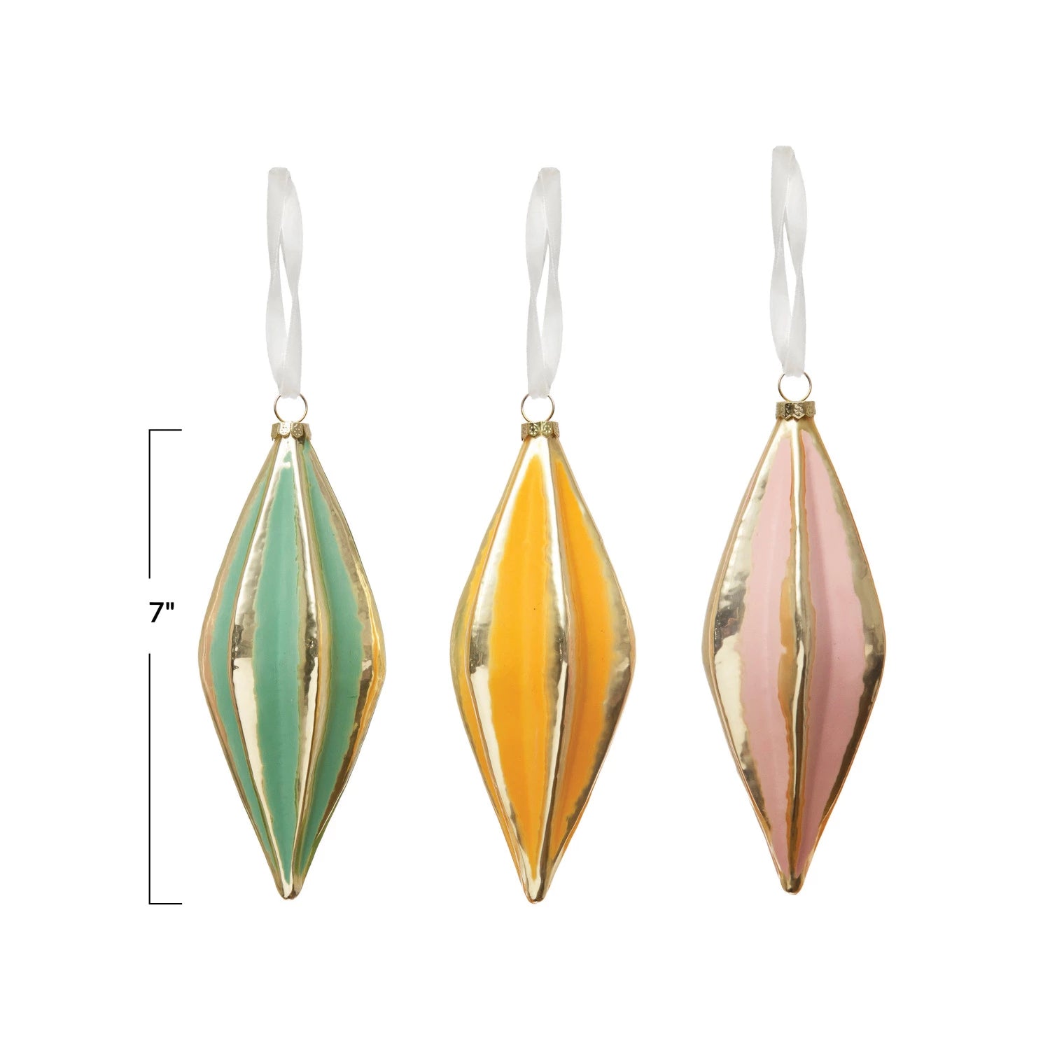 7"H Hand-Painted Glass Pleated Ornament w/ Gold Electroplating, 3 Colors