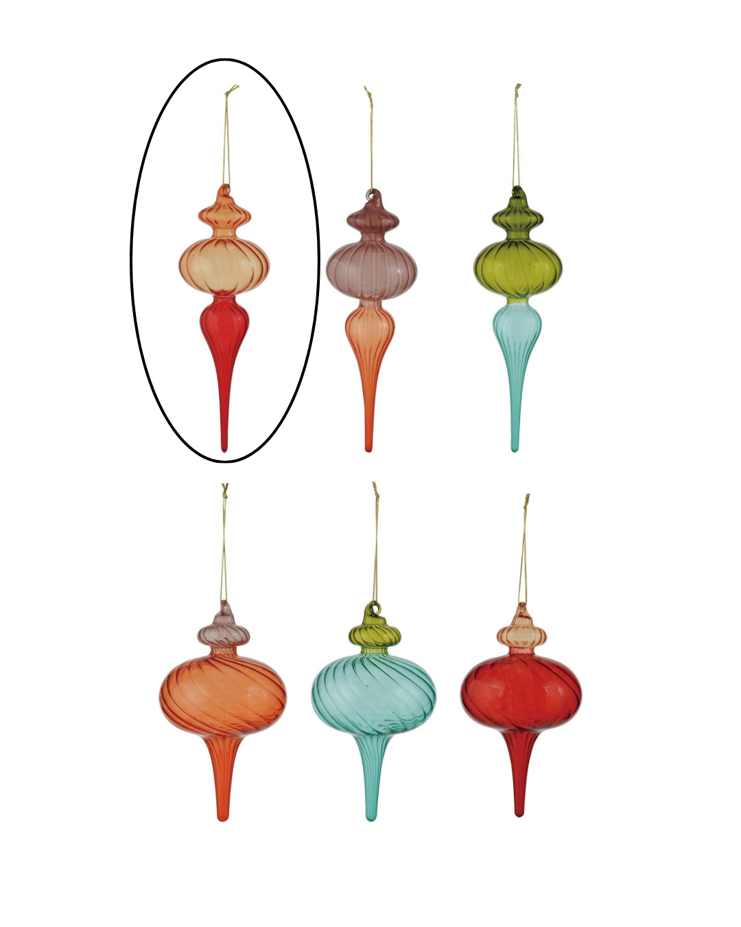 Colored Glass Finial Ornaments