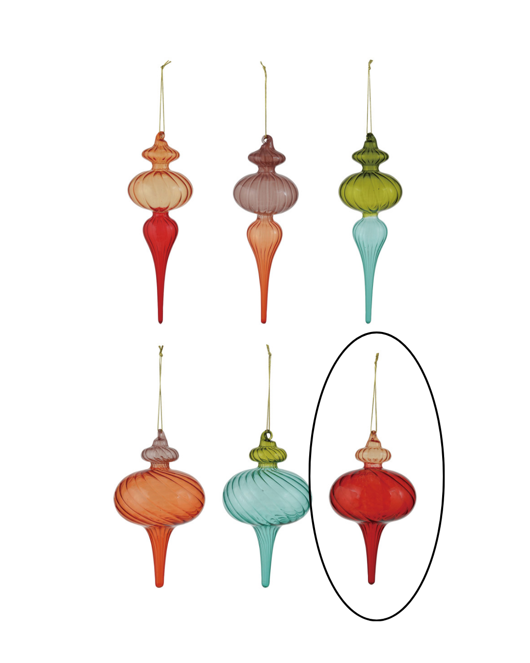 Colored Glass Finial Ornaments