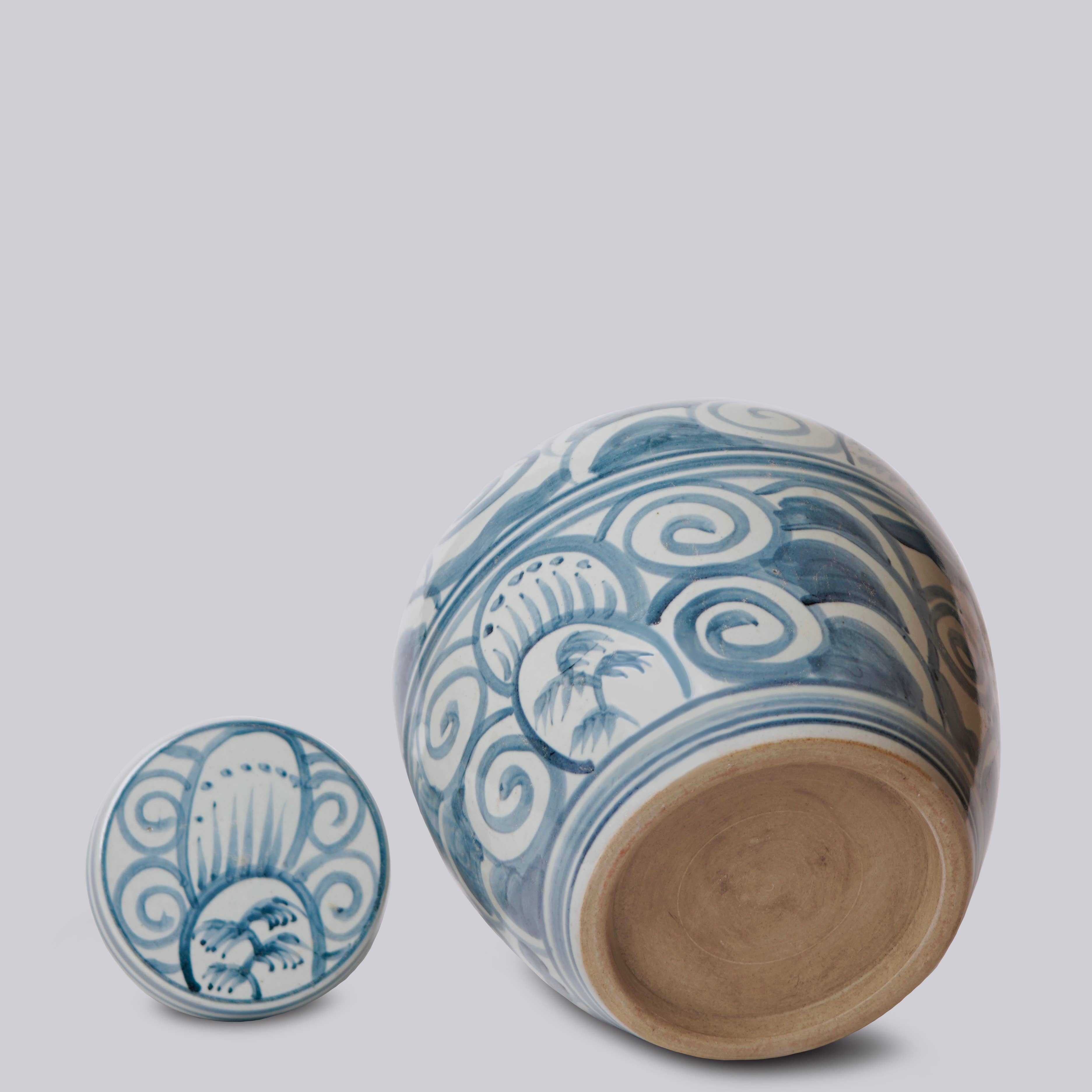 Curlicue Blue and White Porcelain Storage Jar