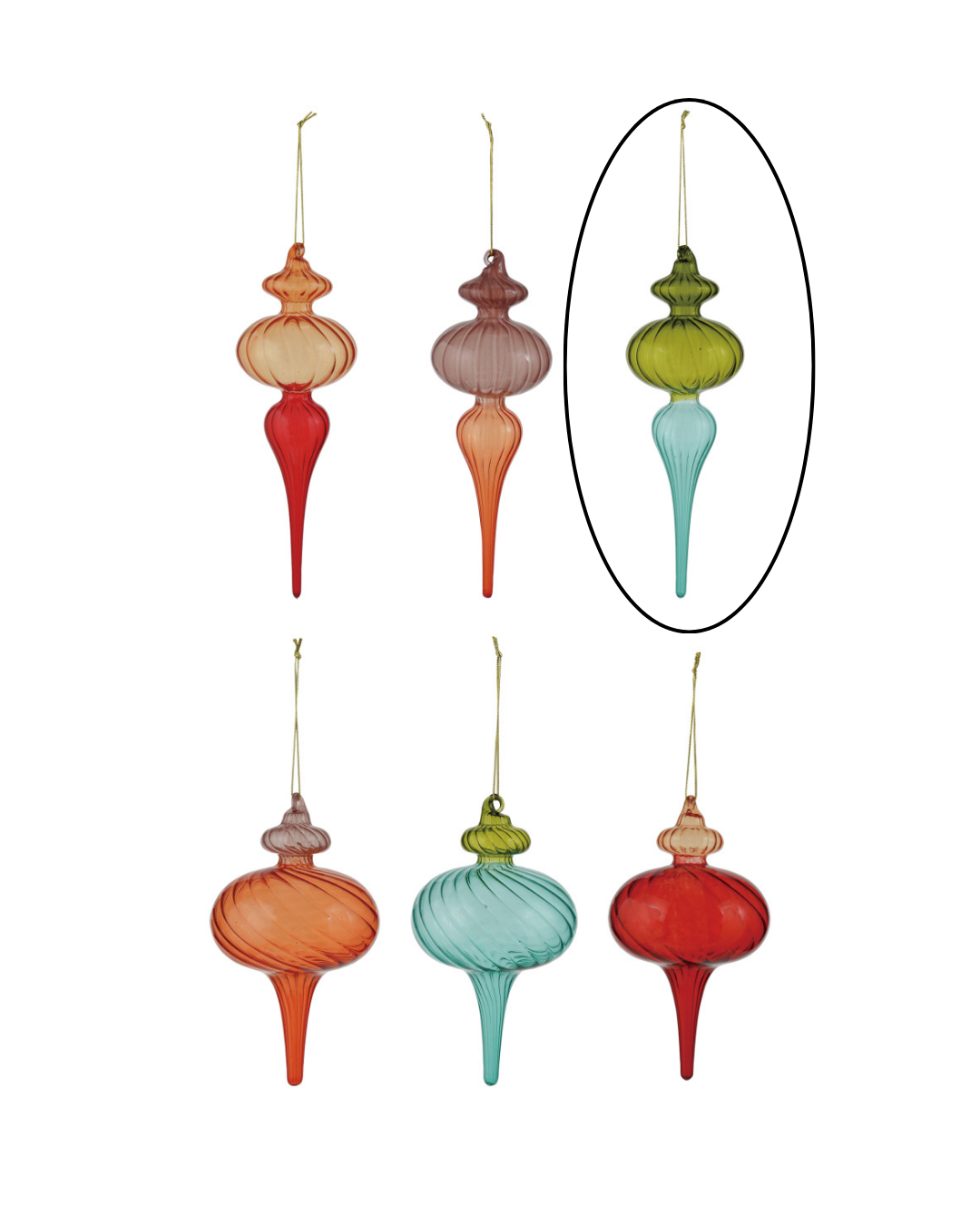 Colored Glass Finial Ornaments
