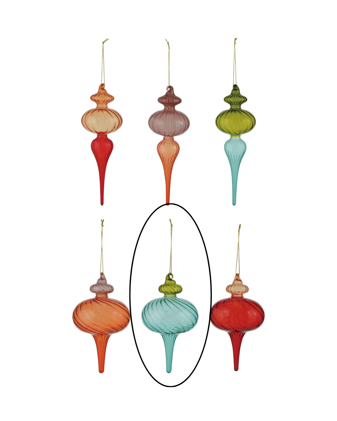 Colored Glass Finial Ornaments