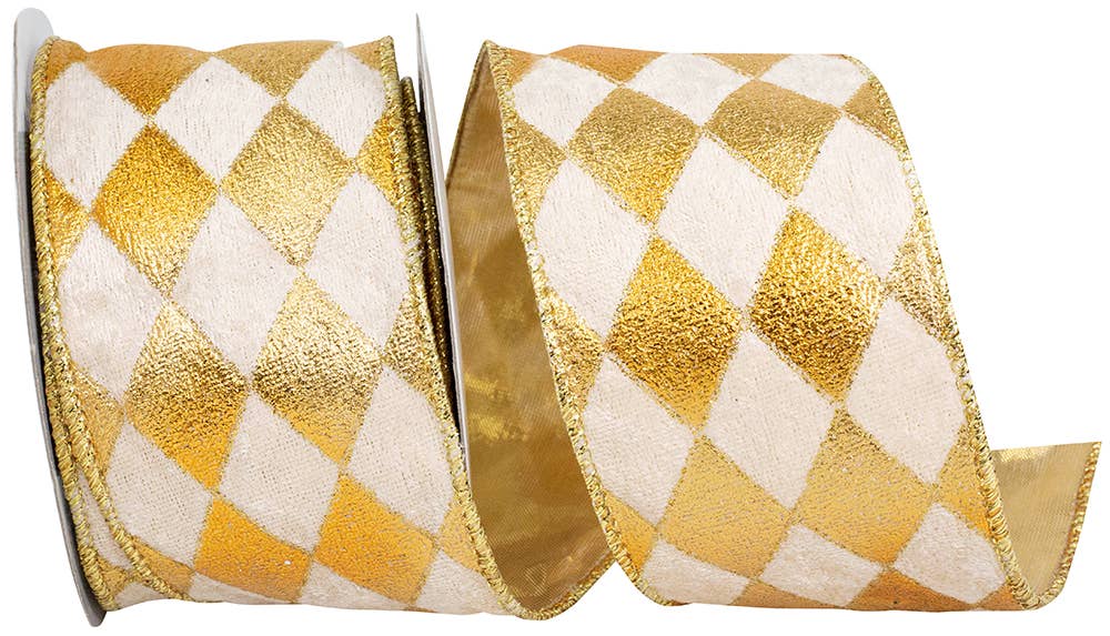 Velvet Diamond Glitz Wired Edge, Gold, 2-1/2 In, 10 Yards