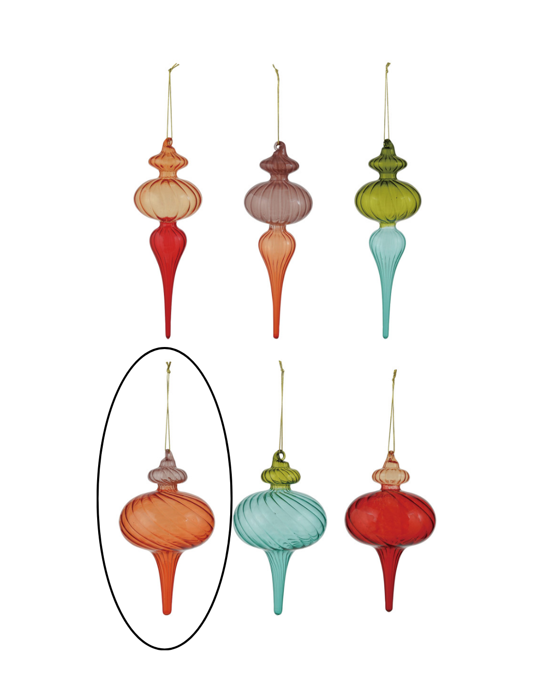 Colored Glass Finial Ornaments