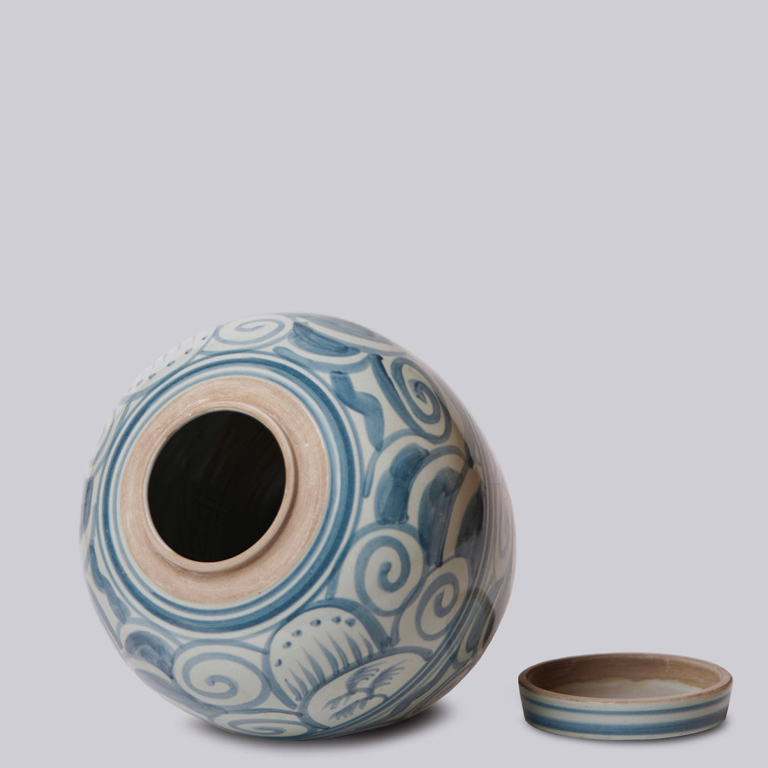 Curlicue Blue and White Porcelain Storage Jar