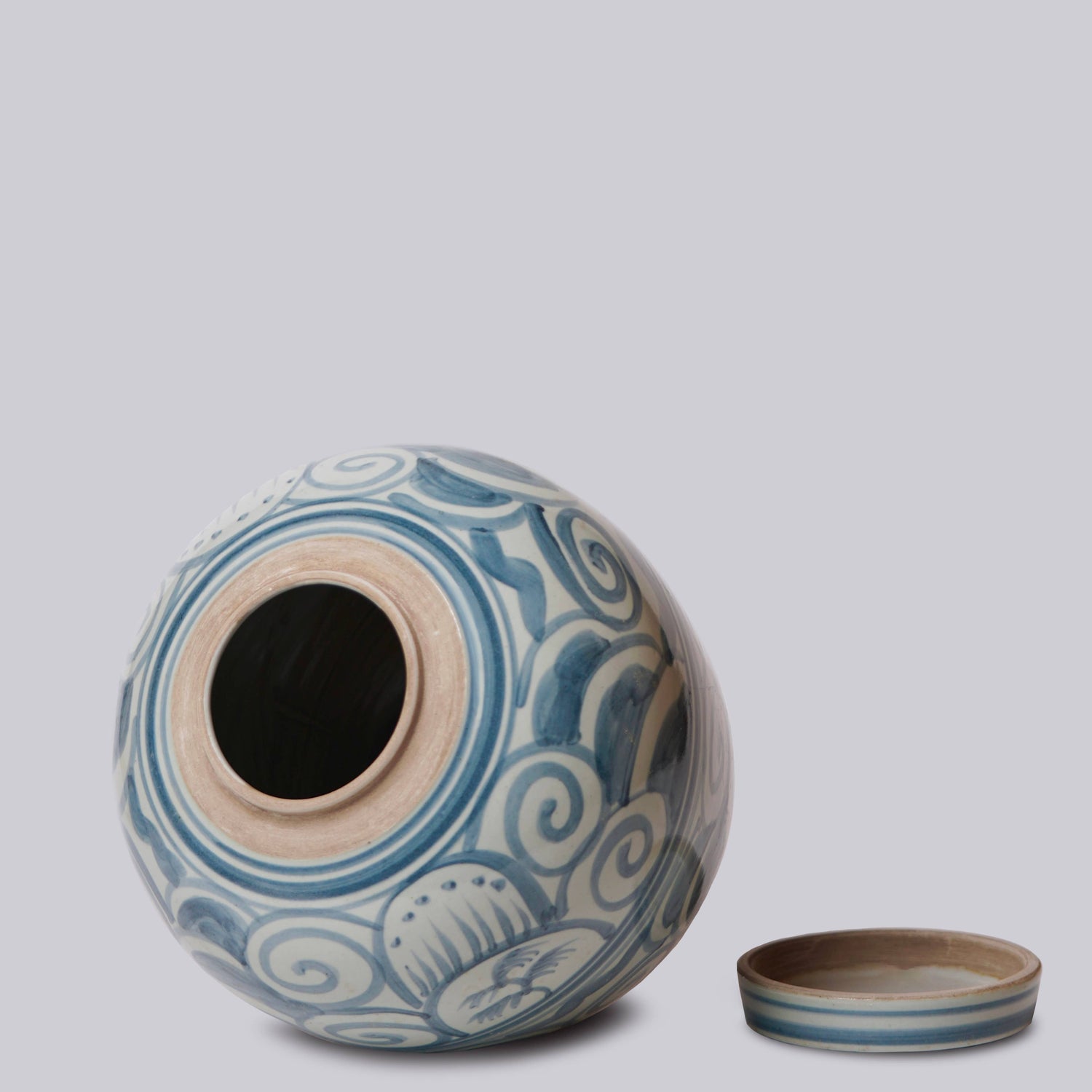 Curlicue Blue and White Porcelain Storage Jar