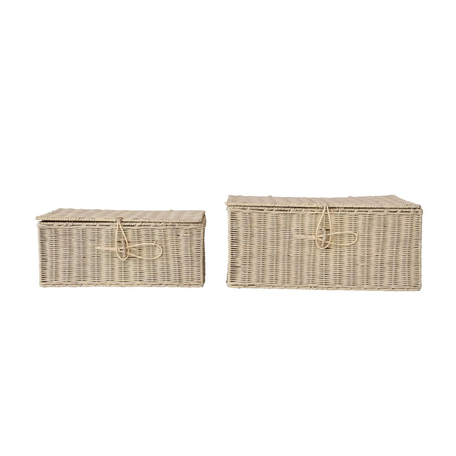 Hand-Woven Rattan Boxes with Closures