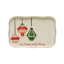 Load image into Gallery viewer, 13&quot;L x 8-1/2&quot;W Stoneware Tray w/ Ornaments &amp; Gold Electroplating &quot;Eat, Drink And Be Merry&quot;
