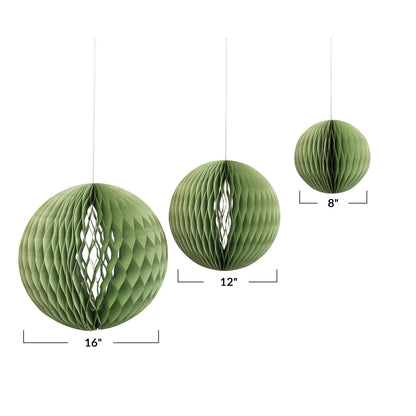 Round Handmade Recycled Paper Folding Honeycomb Ball Ornament, Mint Color, Set of 3