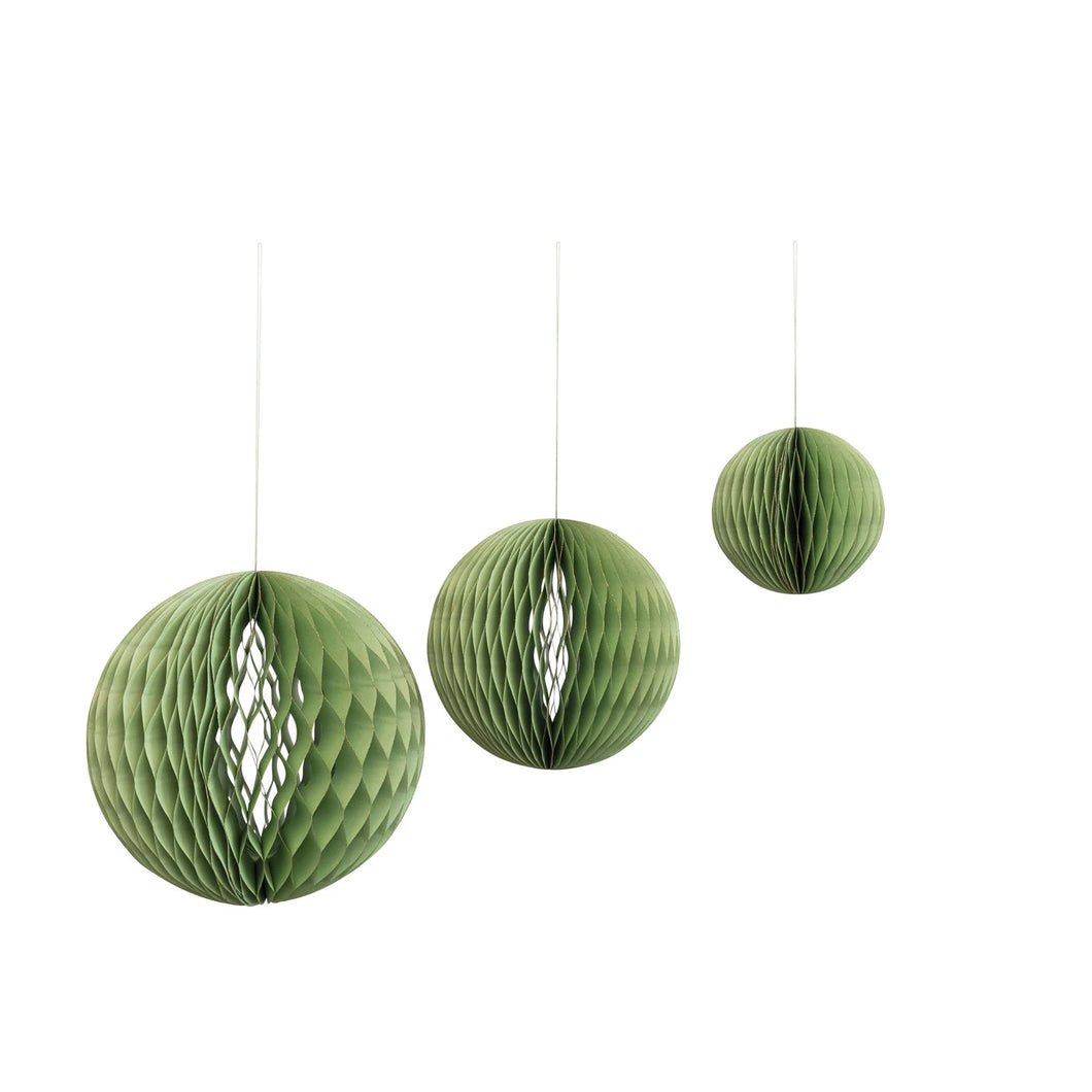 Round Handmade Recycled Paper Folding Honeycomb Ball Ornament, Mint Color, Set of 3
