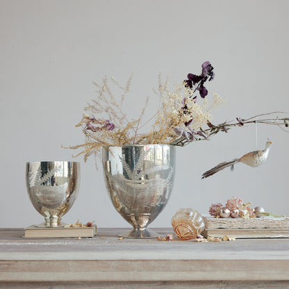Etched Mercury Glass Footed Vase