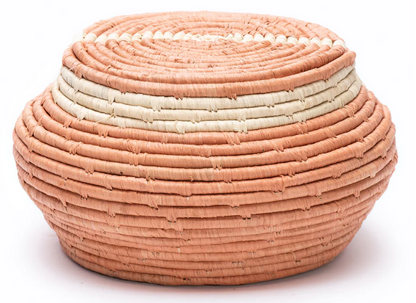 Set of 3 Peach &amp; Tan Nesting Raffia Boxes