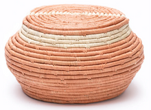 Load image into Gallery viewer, Set of 3 Peach &amp; Tan Nesting Raffia Boxes
