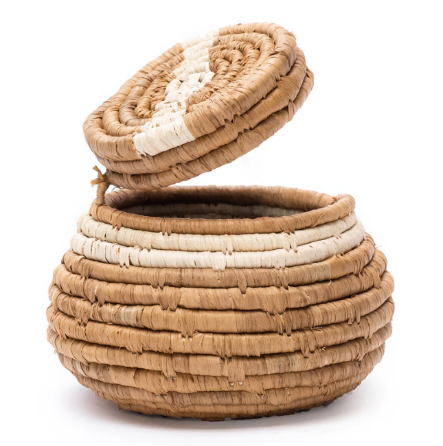 Set of 3 Peach &amp; Tan Nesting Raffia Boxes