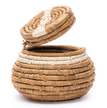 Load image into Gallery viewer, Set of 3 Peach &amp; Tan Nesting Raffia Boxes
